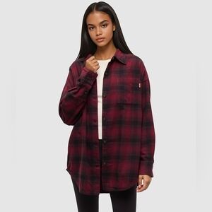 tentree Burgundy and Black Plaid Button-Down Shirt